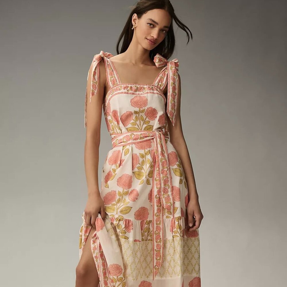Anthropologie Sue Sartor Tie-Shoulder Sundress